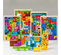 Puzzle di blocchi di legno per bambini, puzzle tangram con animali | Giocattolo puzzle tangram con personaggi, vita marina, veicoli, gioco di blocchi russi, regalo per la festa dei bambini, puzzle gio