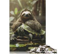 Puzzle di Bradipo che si rilassa su una Tartaruga, puzzle rettangolare di carta ad incastro preciso per bambini o bambine, regali di Natale 1000 pezzi (26x38 cm)