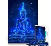 Puzzle di Buddha thailandese blu neon per adolescenti, 1000 pezzi, giocattolo rilassante e divertente, opera d'arte dai contorni netti, oggetto da collezione (38x52cm)