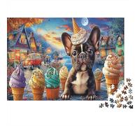 Puzzle di Bulldog Francese da 1000 Pezzi in Carta Riciclata, Sfondo di Dolci, per Adulti e Bambini, Regalo Divertente, Attività per Casa, Decorazione Murale e Regalo, 70x50cm
