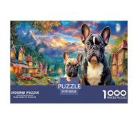 Puzzle di Bulldog Francese e Cucciolo da 1000 Pezzi in Carta Riciclata, Sfondo Vivido, per Adulti e Bambini, Gioco Educativo Antistress, Ottima Idea Regalo, 38x26cm