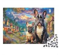 Puzzle di Bulldog Francese e Cucciolo da 1000 Pezzi in Carta Riciclata, Sfondo Vivido, per Adulti e Bambini, Divertente Gioco Antistress Sfidante, Decorazione Murale, 70x50cm