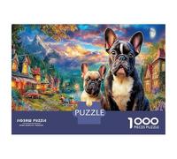 Puzzle di Bulldog Francese e Cucciolo per Adulti da 1000 Pezzi in Carta Riciclata, Sfondo Accogliente, Gioco Educativo Anti-stress, Parete, 70x50cm