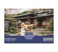 Puzzle di Cane Dolce, 1000 Pezzi, Corgi sulle Scale davanti a Casa Tradizionale Giapponese, per Adulti, Regalo Divertente, Attività per la Casa, Sfida Molto Difficile, Regalo, 38x26cm/1000pcs