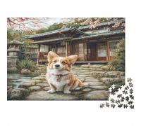 Puzzle di Cane Dolce, 1000 Pezzi, Corgi sulle Scale davanti a Casa Tradizionale Giapponese, per Adulti, Regalo Divertente, Attività per la Casa, Gioco Educativo, Sfida, Regalo, 52x38cm/1000pcs