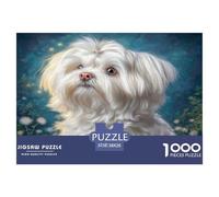 Puzzle di Cane Domestico Dolce, 1000 Pezzi, Cucciolo Bianco che Guarda Su in Scena Fiorita, Puzzle per Adulti, Regalo Divertente, Attività per la Casa, Ottimo Regalo per la Famiglia, 38x26cm/1000pcs