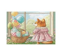 Puzzle di cane Shiba Inu Spring Easter per adulti, 1000 pezzi, puzzle in legno con cucciolo di Victoria Country, decorazione stampata per intrattenimento creativo