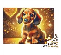 Puzzle di cani carini,coppia di cuccioli con bagliore dorato,1000 pezzi,robusto,antistress,per interni,casa,tempo libero,per adulti,famiglie,coppie,appassionati,38x26 cm/1000 pezzi