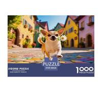 Puzzle di cani carini e stimolanti da 1000 pezzi - Chihuahua, villaggio colorato, strada che corre per uomini e donne, carta riciclata, adatto per la decompressione a parete, 38x26 cm/1000 pezzi