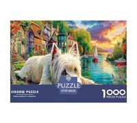 Puzzle di cani carini per adulti e bambini: Cane di River And Town 1000 pezzi Giochi educativi per decorazioni murali 38x26 cm/1000 pezzi