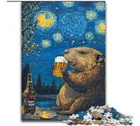 Puzzle di Capibara con birra nel cielo notturno per adulti e adolescenti, giochi educativi, decorazioni per la casa, regalo di compleanno, regali, arte murale (50x75cm)