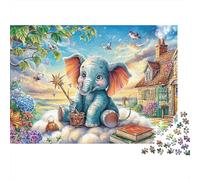 Puzzle di Carino Elefante Magico 1000 pezzi Puzzle di Chalet da Fiaba Gioco stimolante Colorato, stimolante per la mente Cartone Riciclato 100% Decorazione Interna 52x38cm/1000 pezzi
