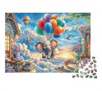 Puzzle di Carino Elefante Volante 1000 pezzi Puzzle di Città da Fiaba con Palloncini Gioco stimolante Imparare Divertimento Cartone Riciclato 100% per Regali Decorativi 70x50cm/1000 pezzi