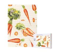 Puzzle di carote disegnate a mano ad acquerello da 300 pezzi con scatola di imballaggio per adulti - Puzzle in legno