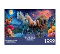 Puzzle di carrozza al chiaro di luna per adulti, regali da 1000 pezzi - Puzzle di cavalli e carrozza in fiore, divertente regalo e attività per la decorazione delle pareti di casa, 38x26 cm/1000 pezzi