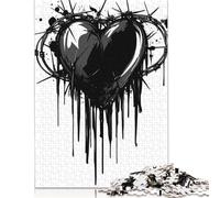 Puzzle di carta a forma di cuore nero con filo spinato, 1000 pezzi, puzzle per adulti, gioco educativo, giocattolo, regali per la vigilia di Natale, 1000 pezzi (75x50 cm)