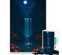 Puzzle di carta con barchetta di carta e cascata notturna per ragazzi, 1000 pezzi, stimola la memoria, rilassante, divertente, da assemblare, (50x75cm)