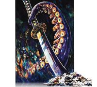 Puzzle di carta da 1000 pezzi con spada da samurai e polpo per adulti, puzzle rettangolare creativo, gioco di sfida per l'esercizio del cervello, regalo 38x26 cm/1000 pezzi