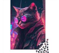Puzzle di carta da 1000 pezzi, puzzle cyberpunk con gatto umano, attività per la famiglia, regali di Natale, 38x26 cm/1000 pezzi
