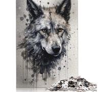 Puzzle di carta difficile per adulti, 1000 pezzi, motivo: lupo, bellezza, inchiostro nero, regali per la vigilia di Natale, 1000 pezzi (75x50 cm)