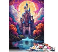 Puzzle di carta dura con castello al chiaro di luna, dipinto psichedelico, difficile, rettangolare, per adulti e bambini, 1000 pezzi (75x50 cm)