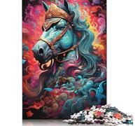 Puzzle di carta fai da te con cavallo da guerra colorato fantasy, puzzle rettangolare per regalo di compleanno per bambini o bambine, 1000 pezzi (75x50 cm)