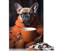 Puzzle di carta per adulti con cane e caffè, motivo bulldog francese, 1000 pezzi, puzzle per adolescenti, puzzle creativi, giochi stimolanti per famiglie, giocattoli, regali, 1000 pezzi (75x50 cm)