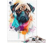 Puzzle di carta per adulti con carlino acquerello, gioco di sfida per l'esercizio mentale, regali di intrattenimento, attività per famiglie, 1000 pezzi (75x50 cm)