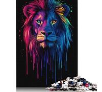 Puzzle di carta rettangolare ad incastro preciso con ritratto di leone arcobaleno in stile pop art, per bambini e bambine, regali di Natale da 1000 pezzi (75x50 cm)