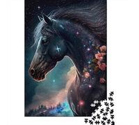 Puzzle di carta rettangolare con cavallo e fiore della galassia, divertente per la famiglia, per bambini o bambine, regali di Halloween, 300 pezzi (40x28 cm)