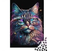 Puzzle di carta rettangolare con gatto Maine Coon e occhiali, rompicapo per adulti e adolescenti, regali di Natale 1000 pezzi (38x26 cm)
