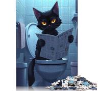 Puzzle di carta rettangolare con gatto nero che legge il giornale, preciso e ad incastro, per adulti e bambini, 1000 pezzi (26x38 cm)