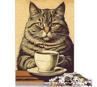 Puzzle di carta rettangolare con gatto vintage e caffè, giocattoli di decompressione, per bambini e adulti dai 12 anni in su, regali di Natale, 1000 pezzi (75x50 cm)
