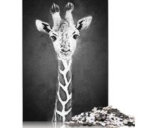 Puzzle di carta rettangolare con giraffa in bianco e nero, unico nel suo genere, per adulti e adolescenti, ideale come regalo per la festa della mamma, 1000 pezzi (26x38 cm)