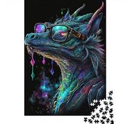 Puzzle di carta rettangolare con incastro preciso del drago cosmico che indossa gli occhiali, per bambini adulti, 300 pezzi (40x28 cm)