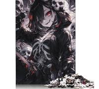 Puzzle di carta rettangolare con ragazza anime e teschi, per famiglie, per bambini e adulti dai 12 anni in su, regalo di compleanno, 1000 pezzi (26x38 cm)