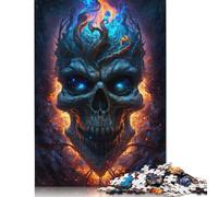 Puzzle di carta rettangolare con teschio di fuoco, rompicapo per adulti e adolescenti, regali di Natale 1000 pezzi (75x50 cm)