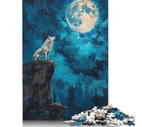 Puzzle di carta rettangolare "Ululato del lupo nella notte di luna", rompicapo per adulti e adolescenti, regali di Natale 1000 pezzi (26x38 cm)