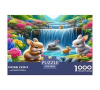 Puzzle di carta riciclata a forma di coniglio, 1000 pezzi, con cascata di conigli, allegro, vibrante, panoramico, adatto per la decompressione a parete, gioco educativo, 38x26 cm/1000 pezzi