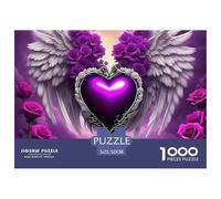 Puzzle di carta riciclata con ali d'angelo: cuore tra le ali e rose viola per adulti dai 14 ai 99 anni, gioco educativo, sfida 52x38 cm/1000 pezzi