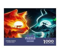 Puzzle di carta riciclata con gatto carino da 1000 pezzi - Gioco impegnativo con duello cosmico con gatto e lupo, regalo per la decorazione della parete di casa, 52x38 cm/1000 pezzi