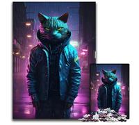 Puzzle di cartone Cat Cyberpunk Neon Art da 1000 pezzi per adulti, per adolescenti e ragazzi, ideale come regalo di compleanno e di festa, 26X38CM/10,23x14,96 pollici.