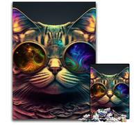 Puzzle di cartone Cat Neon da 1000 pezzi per adulti, gioco creativo per famiglie e decorazioni per la casa, regalo di Natale perfetto per adolescenti, 26X38CM/10,23x14,96 pollici.