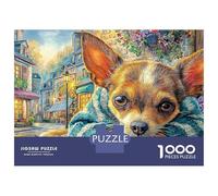 Puzzle di cartone Chihuahua da 1000 pezzi con sguardo luminoso e primo piano, per principianti e adulti, per intrattenimento al chiuso, antistress, tempo libero, 38x26 cm/1000 pezzi
