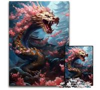 Puzzle di cartone con drago giapponese e ciliegia, 1000 pezzi per adulti, rilassante e divertente, perfetto regalo di Natale e decorazione per la casa, 26X38CM/10,23x14,96 pollici.