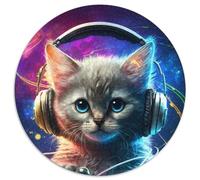 Puzzle di cartone da 1000 pezzi per adulti con gatto DJ al neon, perfetto come decorazione per la casa o l'ufficio, regalo di Natale ideale (67,5x67,5cm)
