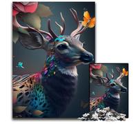 Puzzle di cartone "Fiori di cervo arcobaleno" da 1000 pezzi, regalo perfetto per la festa della mamma, compleanni, Natale, 26X38CM/10,23x14,96 pollici.