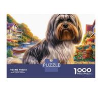 Puzzle di cartone liscio Shih Tzu da 1000 pezzi, passeggiata lungo la strada del villaggio, per coppie, appassionati di puzzle, tempo libero, hobby, 38x26 cm/1000 pezzi