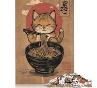 Puzzle di cartone premium "Cat Ramen Japan" per bambini e bambine, 1000 pezzi (75x50 cm)