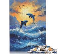 Puzzle di cartone premium con due delfini che saltano, stimolante e stimolante, per adulti e adolescenti, regalo di Natale, 1000 pezzi (26x38 cm)